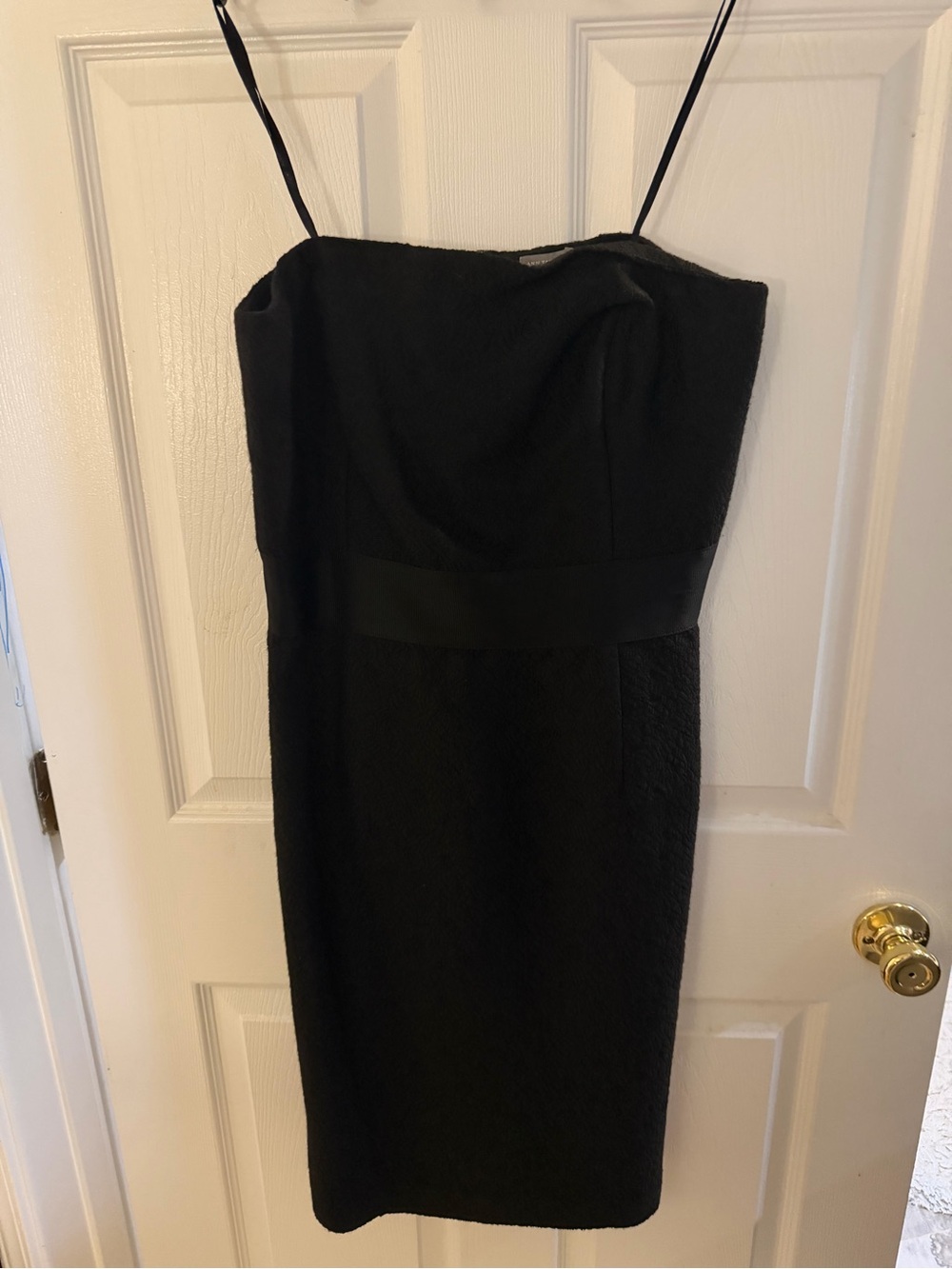 Black Strapless Brocade Sheath Dress